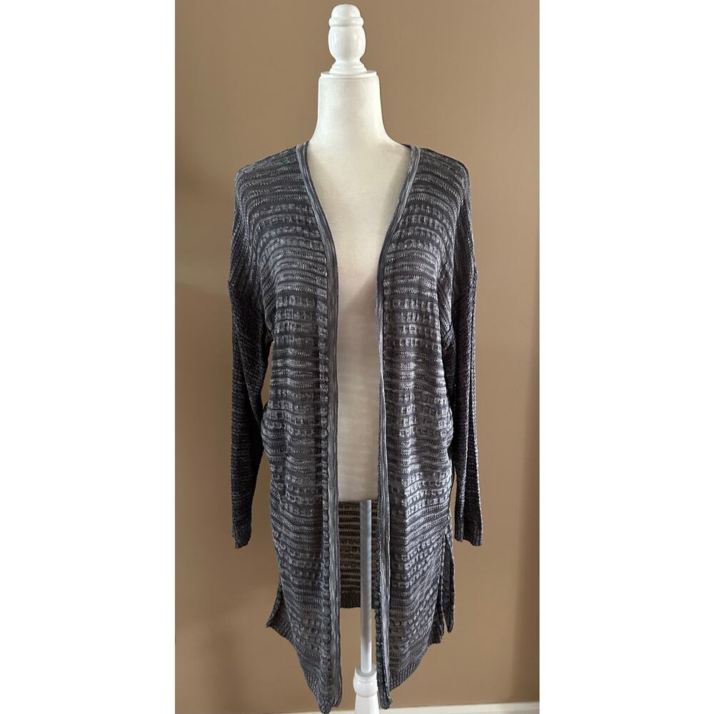Maurices Loose Knit Long Sleeve Gray Duster Cardigan Sweater, Plus Size 2